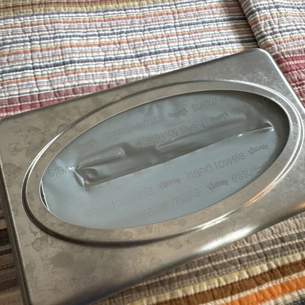 Vtg Retro Brushed Metal Tissue Cover 10x6x5 Large Box Modern Industrial Bathroom